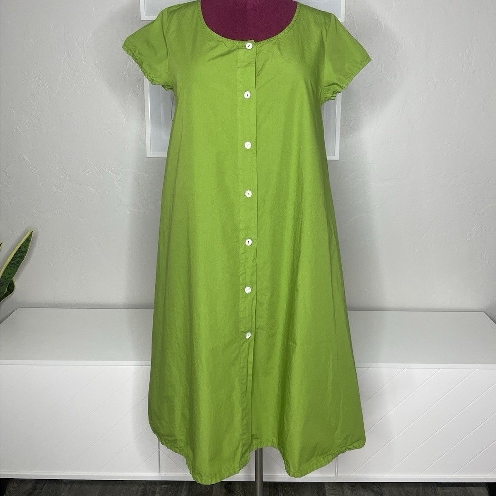 Bryn Walker Dress Womens XXS Green Organic Cotton Button Front Midi Short Sleeve